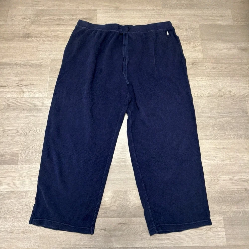 Polo Ralph Lauren Lounge Pants Mens 2XL Blue Waffle Knit Cotton Drawstring Logo